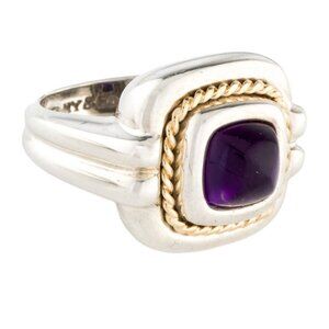 TIFFANY & CO. STERLING SILVER & 18K YELLOW GOLD AMETHYST COCKTAIL RING